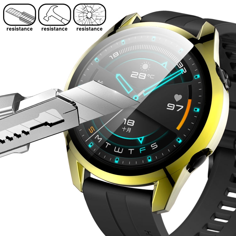 For Huawei Watch GT2 46mm 2 in 1 Tempered Glass Screen Protector + Fully Plating PC Case(Golden)