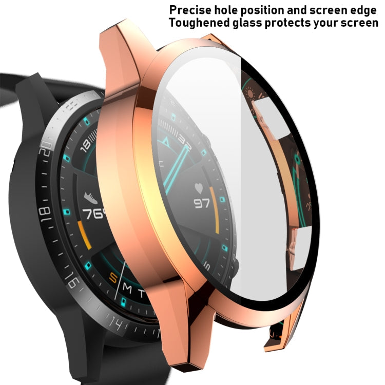 For Huawei Watch GT2 46mm 2 in 1 Tempered Glass Screen Protector + Fully Plating PC Case(Rose Gold)
