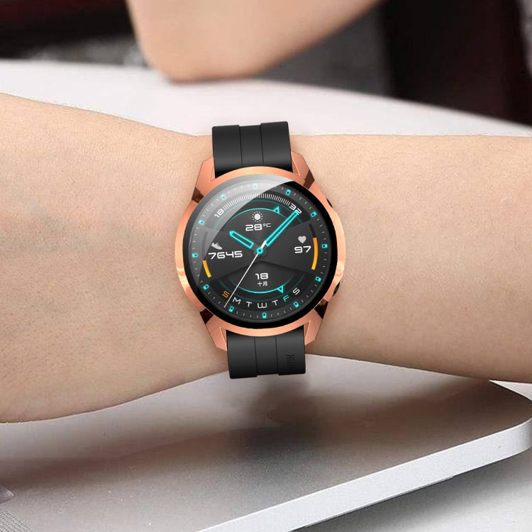 For Huawei Watch GT2 46mm 2 in 1 Tempered Glass Screen Protector + Fully Plating PC Case(Rose Gold)