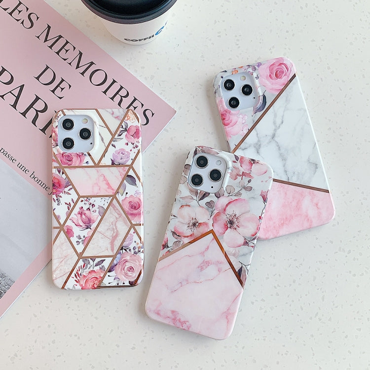 For iPhone 12 / 12 Pro Plating Splicing Pattern Soft TPU Protective Case(Apple Blossom)