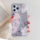 For iPhone 12 / 12 Pro Laser Pattern Soft TPU Protective Case(Gray Background Pink Flower)