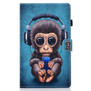 For Samsung Galaxy Tab A7 10.4 2020 T500 Horizontal TPU Painted Flat Leather Case Anti-skid Strip with Pen Cover & Card Slot & Holder(Headphone Monkey)