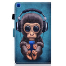 For Samsung Galaxy Tab A7 10.4 2020 T500 Horizontal TPU Painted Flat Leather Case Anti-skid Strip with Pen Cover & Card Slot & Holder(Headphone Monkey)