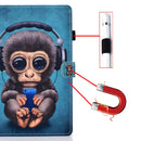 For Samsung Galaxy Tab A7 10.4 2020 T500 Horizontal TPU Painted Flat Leather Case Anti-skid Strip with Pen Cover & Card Slot & Holder(Headphone Monkey)