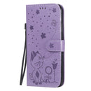 For iPhone 7 / 8 / SE 2022 / SE 2020 Cat Bee Embossing Pattern Shockproof Horizontal Flip Leather Case with Holder & Card Slots & Wallet(Purple)