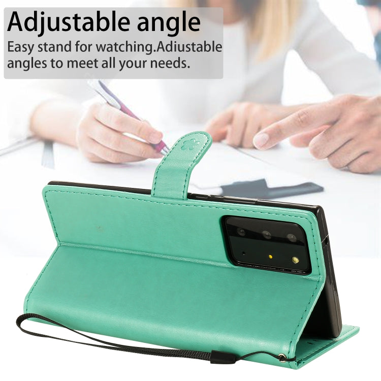For Samsung Galaxy Note 20 Ultra Cat Bee Embossing Pattern Shockproof Horizontal Flip Leather Case with Holder & Card Slots & Wallet(Green)