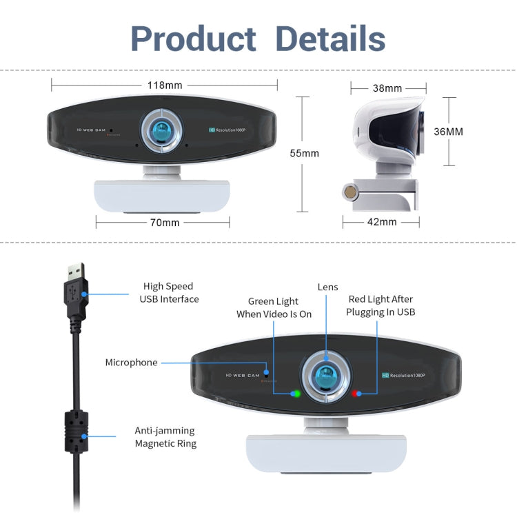 ESCAM WEB19 HD 1080P Megapixels USB2.0 Webcam Camera with MIC for PC