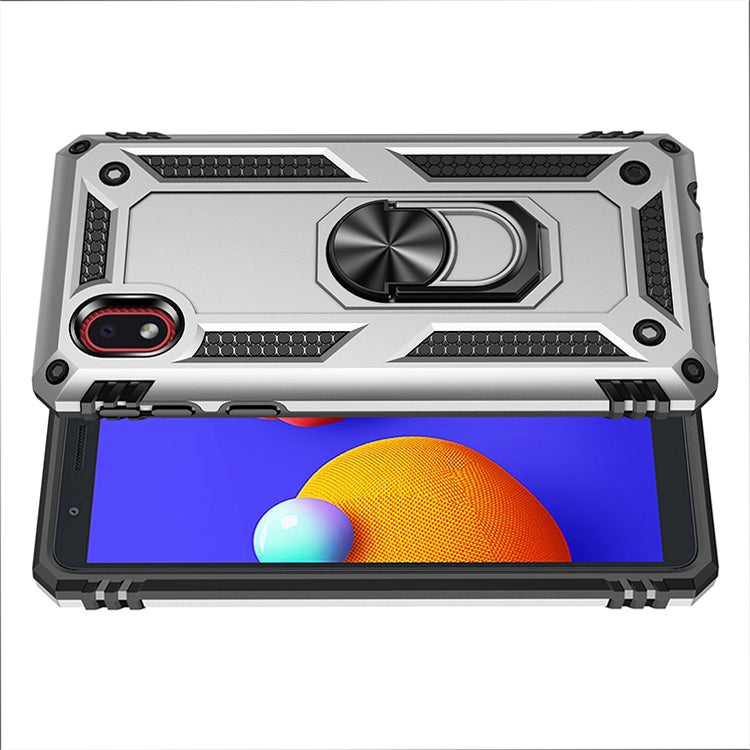 For Samsung Galaxy A01 Core Shockproof TPU + PC Protective Case with 360 Degree Rotating Holder(Silver)