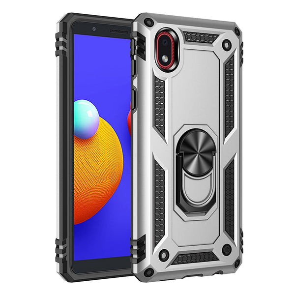 For Samsung Galaxy A01 Core Shockproof TPU + PC Protective Case with 360 Degree Rotating Holder(Silver)