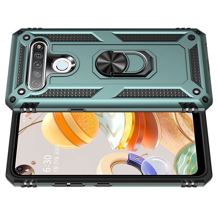 For LG K61 Shockproof TPU + PC Protective Case with 360 Degree Rotating Holder(Green)