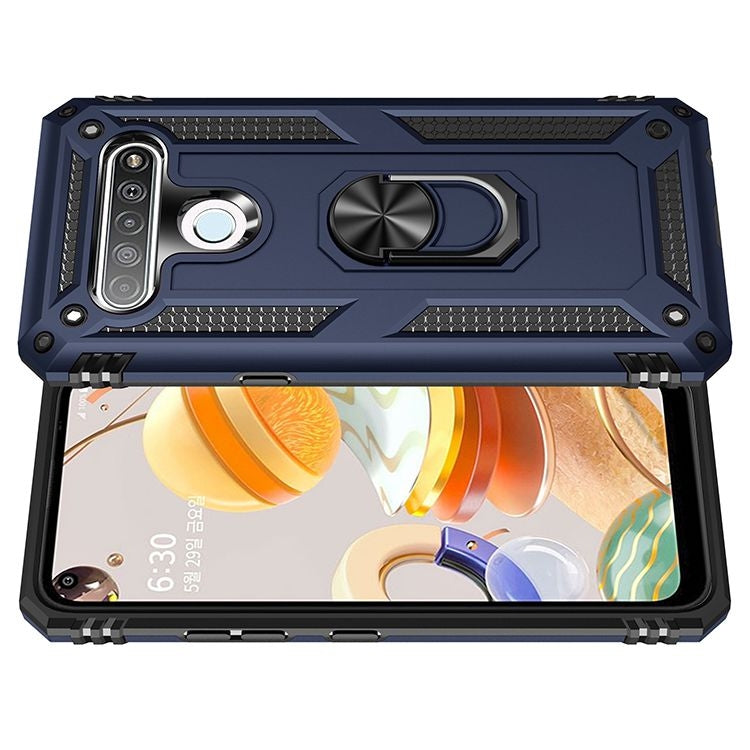 For LG K61 Shockproof TPU + PC Protective Case with 360 Degree Rotating Holder(Blue)