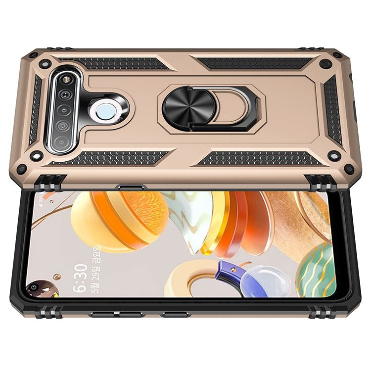 For LG K61 Shockproof TPU + PC Protective Case with 360 Degree Rotating Holder(Gold)