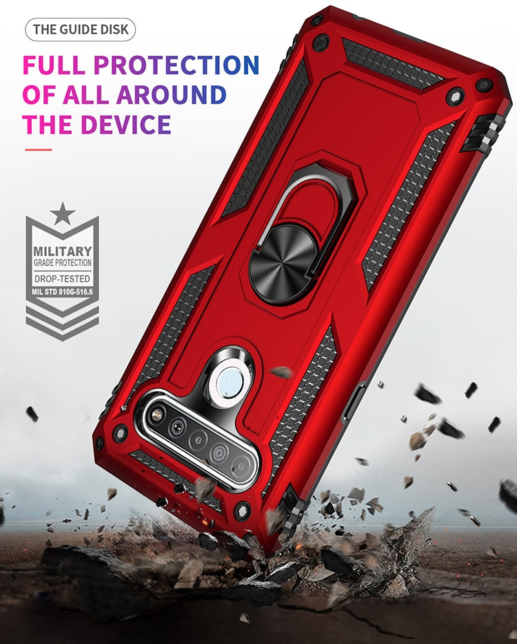 For LG K61 Shockproof TPU + PC Protective Case with 360 Degree Rotating Holder(Silver)