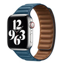 For Apple Watch Series 7 45mm / 6 & SE & 5 & 4 44mm / 3 & 2 & 1 42mm Leather Watch Band (Aqua Blue)