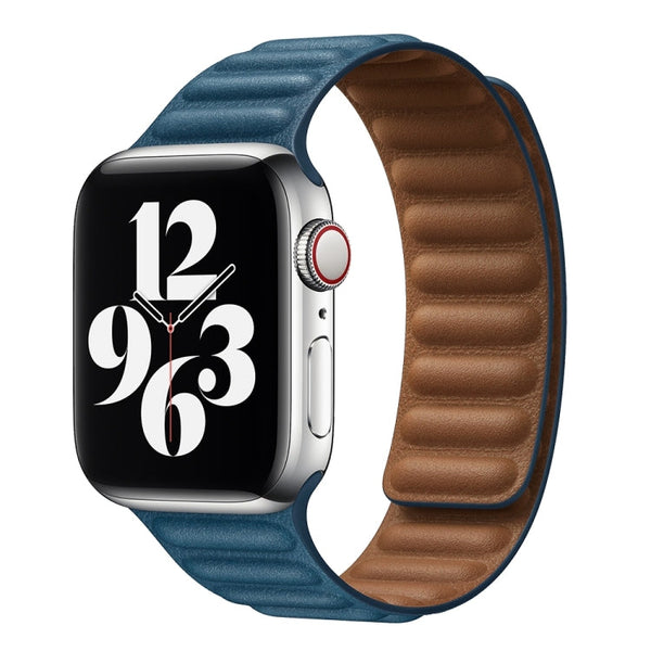 For Apple Watch Series 7 45mm / 6 & SE & 5 & 4 44mm / 3 & 2 & 1 42mm Leather Watch Band (Aqua Blue)
