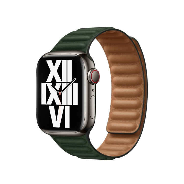 For Apple Watch Series 7 45mm / 6 & SE & 5 & 4 44mm / 3 & 2 & 1 42mm Leather Watch Band (Cedar Green)