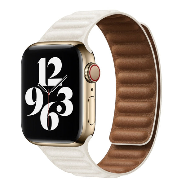 For Apple Watch Series 7 45mm / 6 & SE & 5 & 4 44mm / 3 & 2 & 1 42mm Leather Watch Band (Pink White)