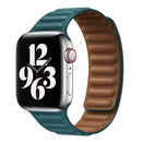 For Apple Watch Series 7 45mm / 6 & SE & 5 & 4 44mm / 3 & 2 & 1 42mm Leather Watch Band (Peacock Green)