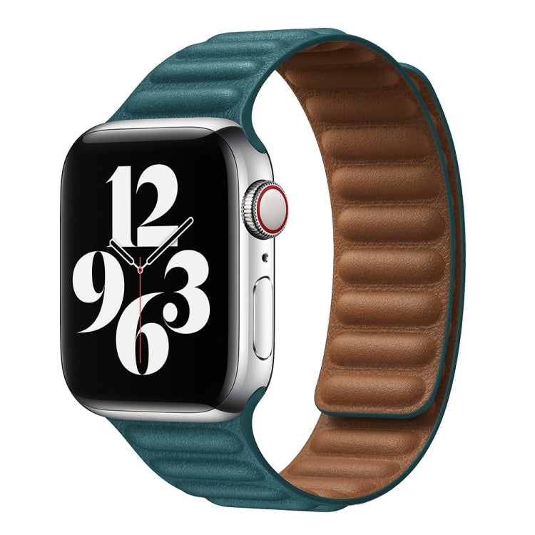 For Apple Watch Series 7 45mm / 6 & SE & 5 & 4 44mm / 3 & 2 & 1 42mm Leather Watch Band (Peacock Green)