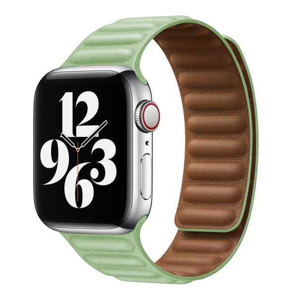 For Apple Watch Series 7 45mm / 6 & SE & 5 & 4 44mm / 3 & 2 & 1 42mm Leather Watch Band (Green)