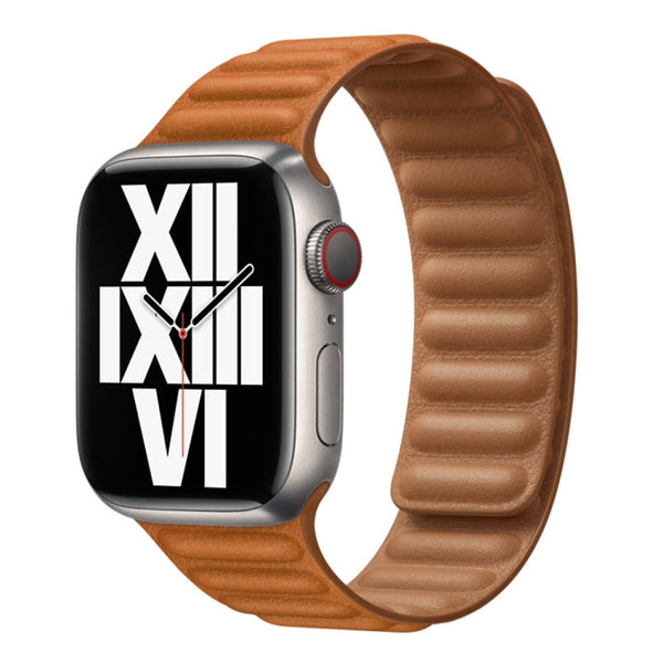 For Apple Watch Series 7 45mm / 6 & SE & 5 & 4 44mm / 3 & 2 & 1 42mm Leather Watch Band (Golden Brown)