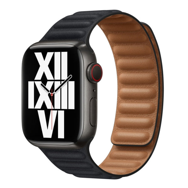 For Apple Watch Series 7 45mm / 6 & SE & 5 & 4 44mm / 3 & 2 & 1 42mm Leather Watch Band (Midnight)