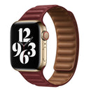 For Apple Watch Series 7 45mm / 6 & SE & 5 & 4 44mm / 3 & 2 & 1 42mm Leather Watch Band (Wine Red)