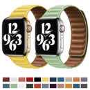 For Apple Watch Series 7 45mm / 6 & SE & 5 & 4 44mm / 3 & 2 & 1 42mm Leather Watch Band (Pink White)
