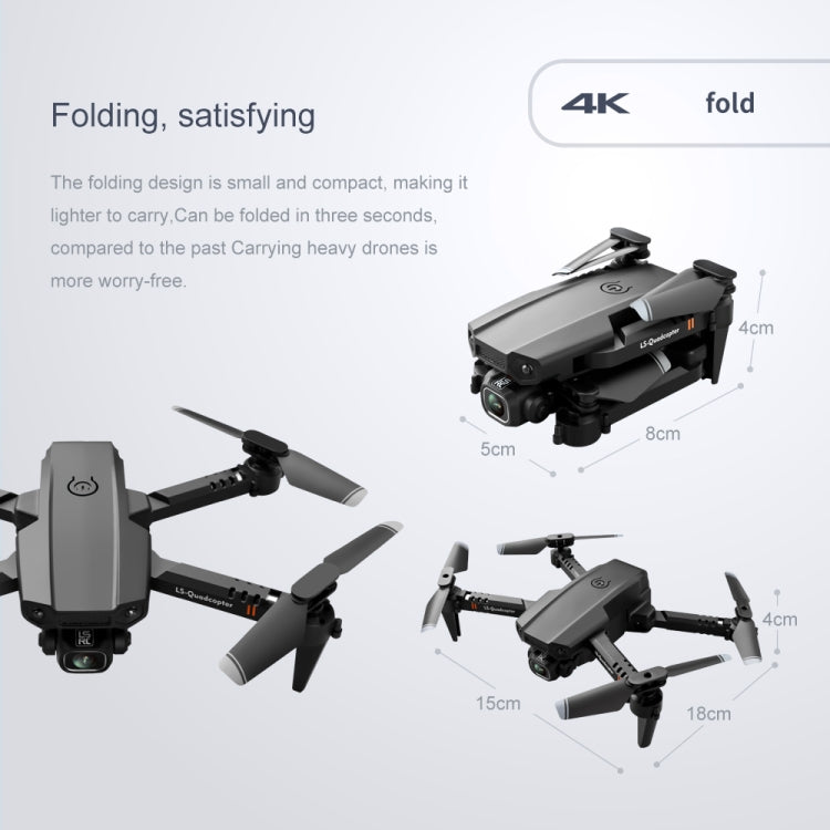 LS-XT6 4K Double Camera Foldable RC Quadcopter Mini Drone Remote Control Aircraft, Storage Bag