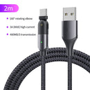 ZFXCT-WYA0G 3A USB to USB-C / Type-C 180 Degree Rotating Elbow Charging Cable, Length:2m(Grey)