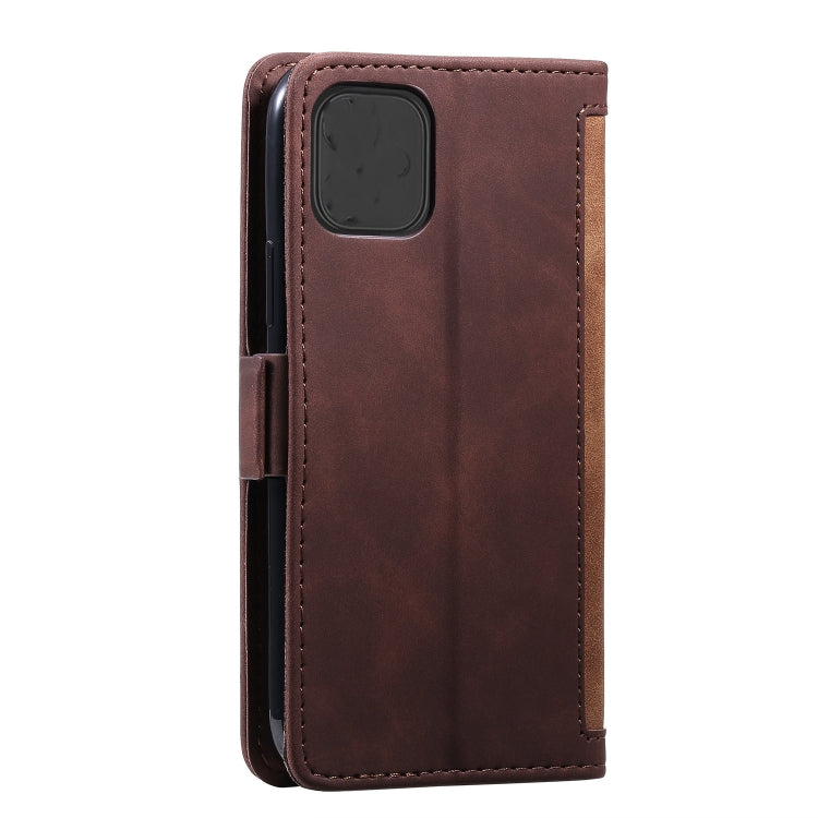 For iPhone 12 / 12 Pro Retro Splicing Horizontal Flip Leather Case with Card Slots & Holder & Wallet(Brown)