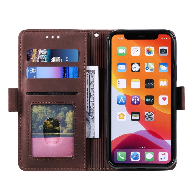 For iPhone 12 / 12 Pro Retro Splicing Horizontal Flip Leather Case with Card Slots & Holder & Wallet(Brown)