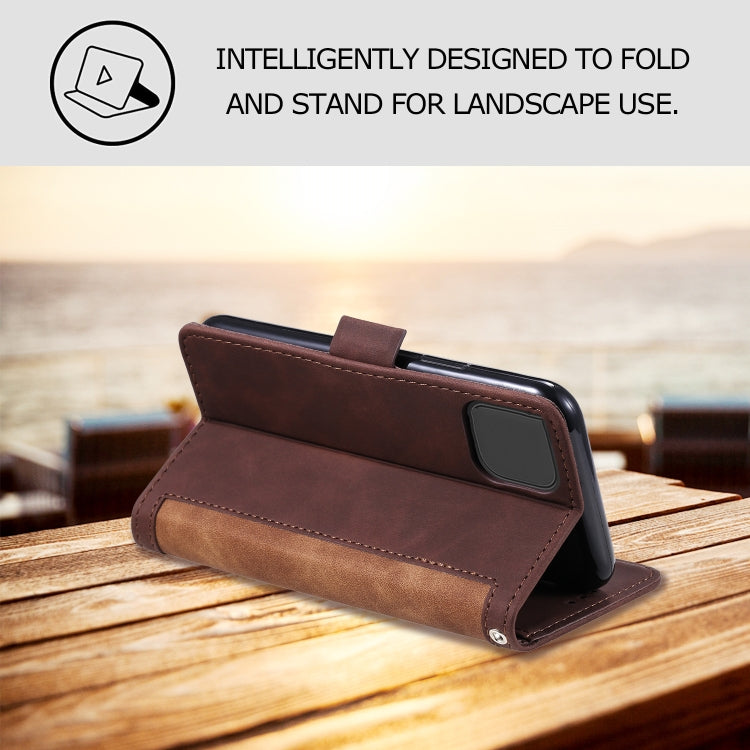 For iPhone 12 / 12 Pro Retro Splicing Horizontal Flip Leather Case with Card Slots & Holder & Wallet(Brown)