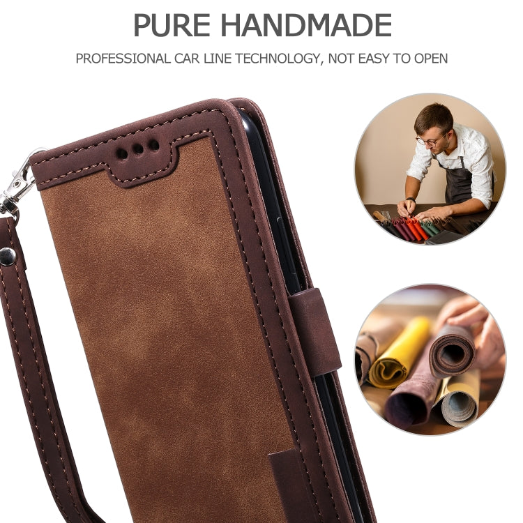 For iPhone 12 / 12 Pro Retro Splicing Horizontal Flip Leather Case with Card Slots & Holder & Wallet(Brown)