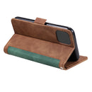 For iPhone 12 / 12 Pro Retro Splicing Horizontal Flip Leather Case with Card Slots & Holder & Wallet(Green)