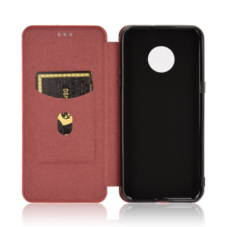For Doogee X95 Carbon Fiber Texture Horizontal Flip TPU + PC + PU Leather Case with Card Slot & Lanyard(Brown)