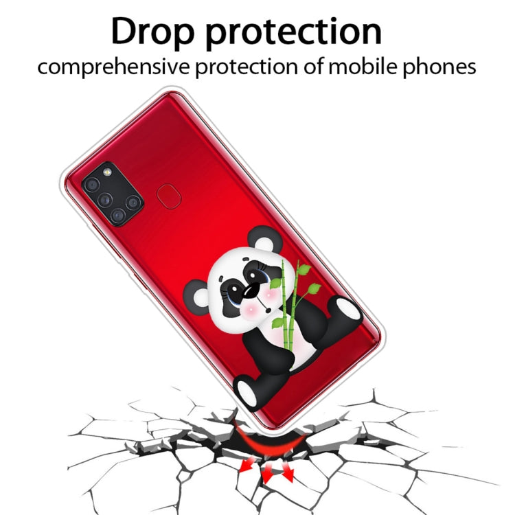 For Samsung Galaxy A21s Shockproof Painted Transparent TPU Protective Case(Bamboo Bear)
