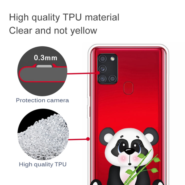 For Samsung Galaxy A21s Shockproof Painted Transparent TPU Protective Case(Bamboo Bear)