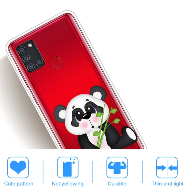 For Samsung Galaxy A21s Shockproof Painted Transparent TPU Protective Case(Bamboo Bear)