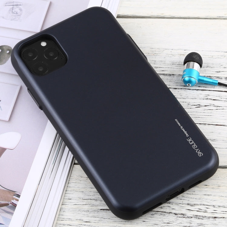 For iPhone 12 Pro Max GOOSPERY SKY SLIDE BUMPER TPU + PC Sliding Back Cover Protective Case with Card Slot(Dark Blue)