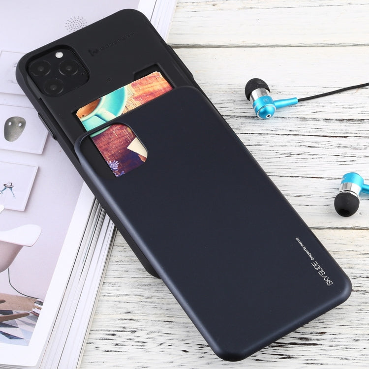 For iPhone 12 Pro Max GOOSPERY SKY SLIDE BUMPER TPU + PC Sliding Back Cover Protective Case with Card Slot(Dark Blue)