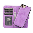 For iPhone SE 2022 / SE 2020 / 8 / 7 KLT888-2 Retro 2 in 1 Detachable Magnetic Horizontal Flip TPU + PU Leather Case with Holder & Card Slots & Photo Frame & Wallet(Purple)