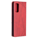 For Samsung Galaxy S20 FE 5G / S20 Lite Rhombus Texture Horizontal Flip Magnetic Leather Case with Holder & Card Slots(Red)
