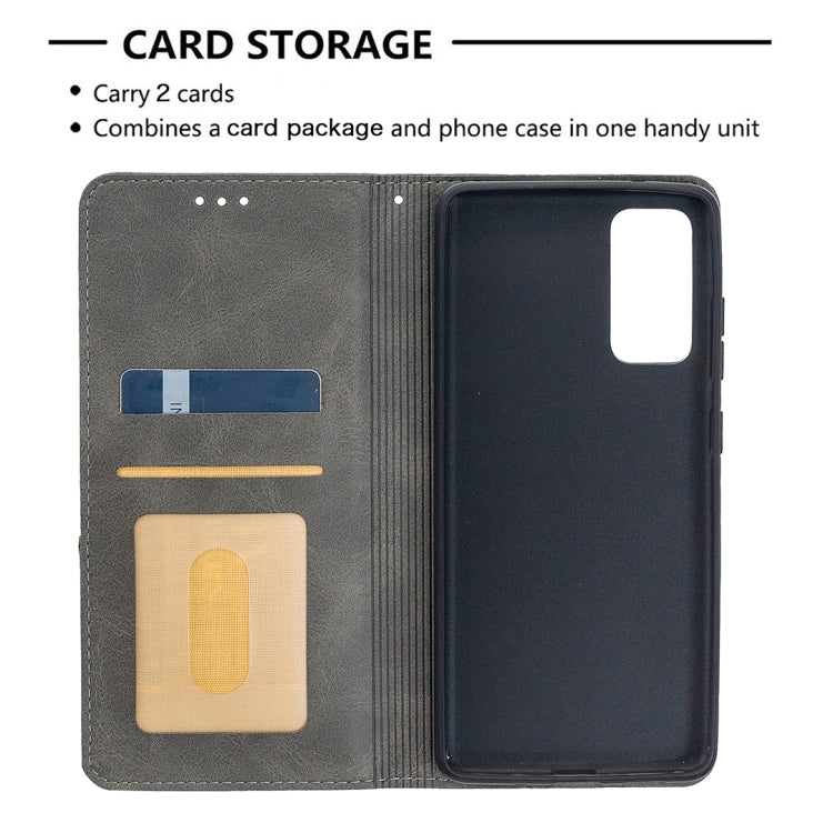 For Samsung Galaxy S20 FE 5G / S20 Lite Rhombus Texture Horizontal Flip Magnetic Leather Case with Holder & Card Slots(Grey)