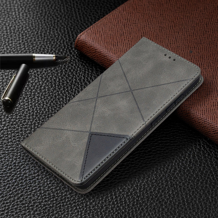 For Samsung Galaxy S20 FE 5G / S20 Lite Rhombus Texture Horizontal Flip Magnetic Leather Case with Holder & Card Slots(Grey)