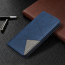 For Samsung Galaxy S20 FE 5G / S20 Lite Rhombus Texture Horizontal Flip Magnetic Leather Case with Holder & Card Slots(Blue)