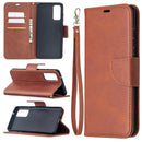 For Samsung Galaxy S20 FE 5G / S20 Lite Lambskin Texture Pure Color Horizontal Flip PU Leather Case with Holder & Card Slots & Wallet & Lanyard(Brown)
