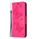 For Samsung Galaxy S20 FE 5G / S20 Lite Embossing Two Butterflies Pattern Horizontal Flip PU Leather Case with Holder & Card Slot & Wallet & Lanyard(Rose Red)