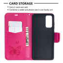 For Samsung Galaxy S20 FE 5G / S20 Lite Embossing Two Butterflies Pattern Horizontal Flip PU Leather Case with Holder & Card Slot & Wallet & Lanyard(Rose Red)