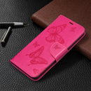 For Samsung Galaxy S20 FE 5G / S20 Lite Embossing Two Butterflies Pattern Horizontal Flip PU Leather Case with Holder & Card Slot & Wallet & Lanyard(Rose Red)